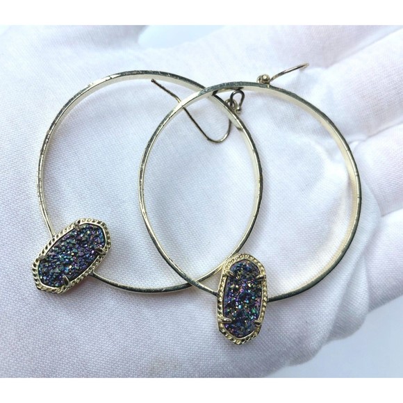 Kendra Scott Elora Gold Multi Drusy Hoop Earrings, Authentic - Picture 14 of 16